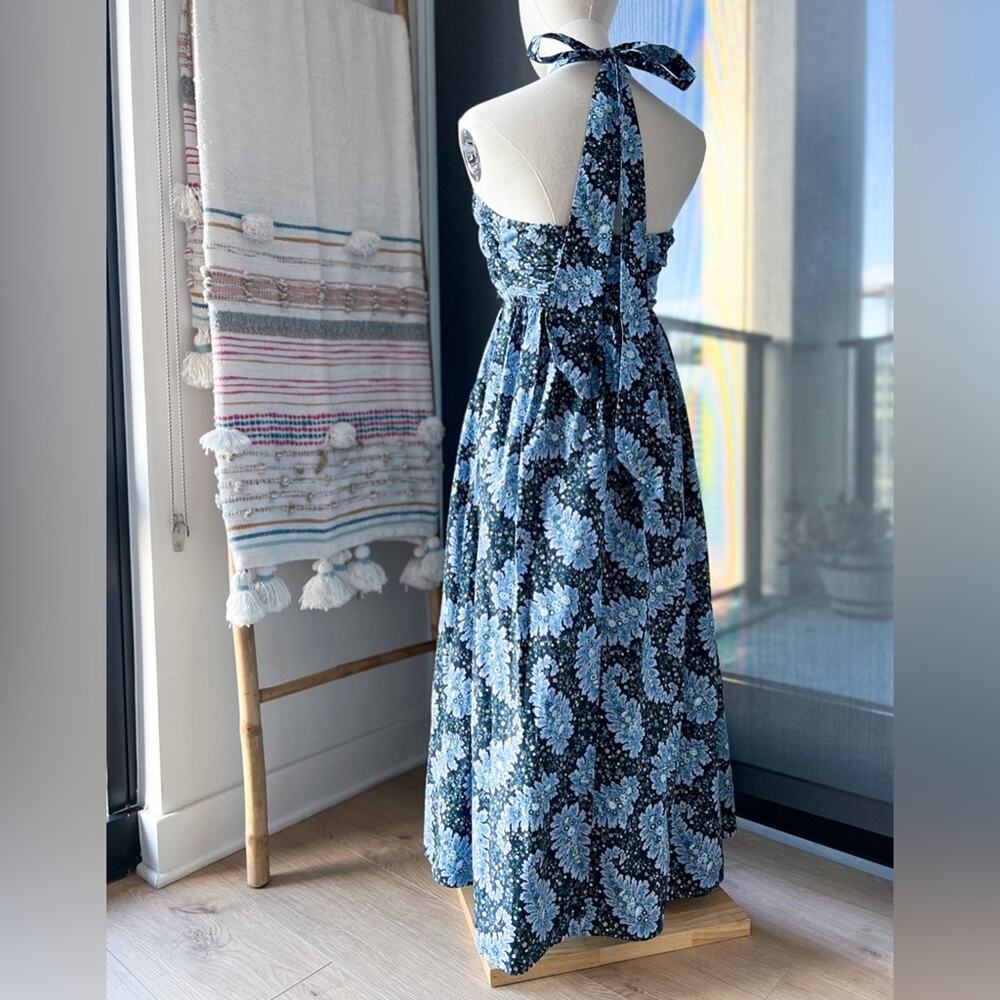 J. Crew Collection Ratti Blue Floral Cut-Out Halter Midi Dress Women’s Size 2 - Picture 4 of 9